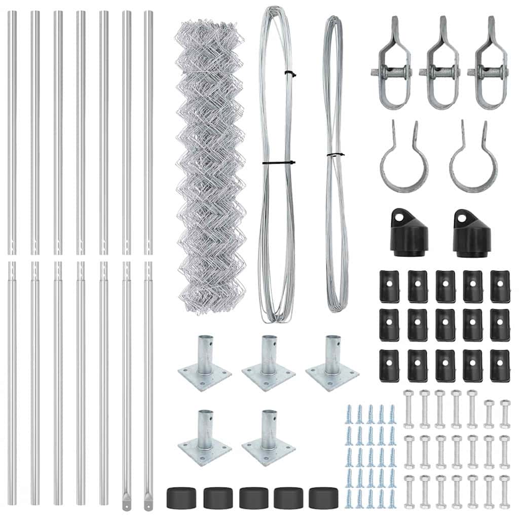 Kettengliedzaun mit Pfosten Silber 1 x 10 m Stahl